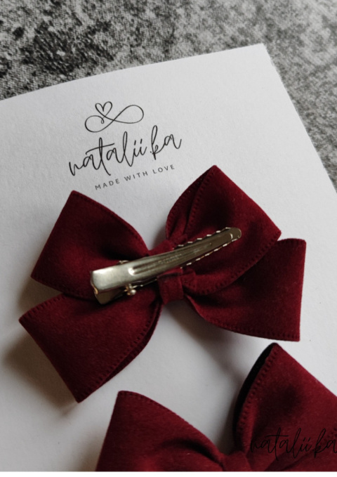 Bordowe kokardki spinki do włosów na święta zestaw