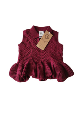Sweter kamizelka w kolorze bordowym z falbankami rozm. 56