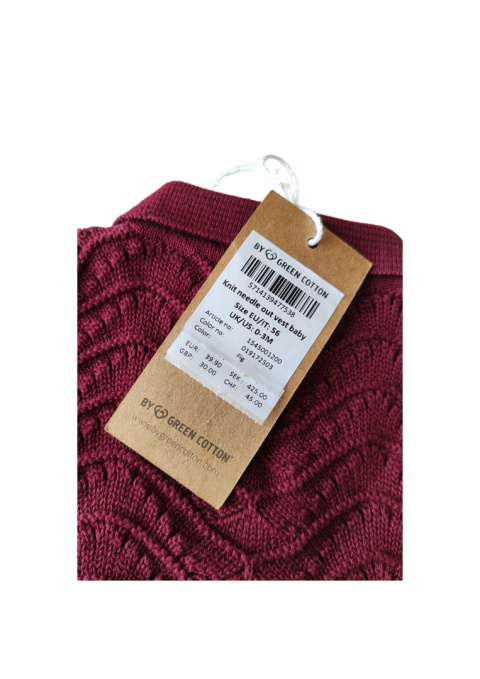 Sweter kamizelka w kolorze bordowym z falbankami rozm. 56 Sweter kamizelka w kolorze bordowym z falbankami rozm. 56