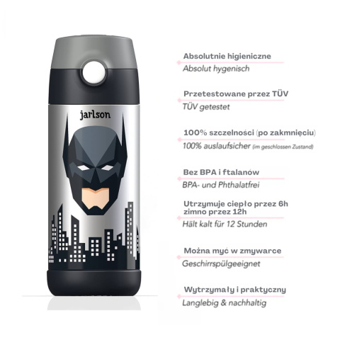 Bidon Batman CHARLI Jarlson butelka termiczna 350ml ze stali nierdzewnej