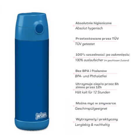 Bidon niebieski Charli BlueJarlson butelka termiczna 500ml ze słomką