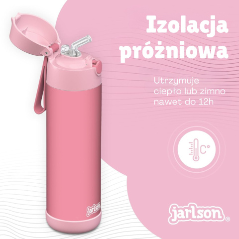 Bidon różowy Pink Charli Jarlson butelka termiczna 500ml ze stali nierdzewnej z ustnikiem i słomką Pink