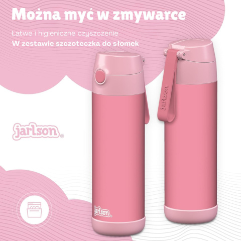 Bidon różowy Pink Charli Jarlson butelka termiczna 500ml ze stali nierdzewnej z ustnikiem i słomką Pink