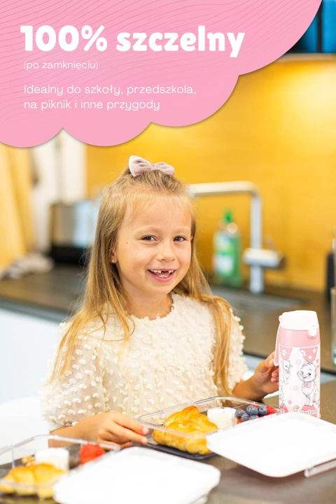 Bidon różowy Pink Charli Jarlson butelka termiczna 500ml ze stali nierdzewnej z ustnikiem i słomką Pink