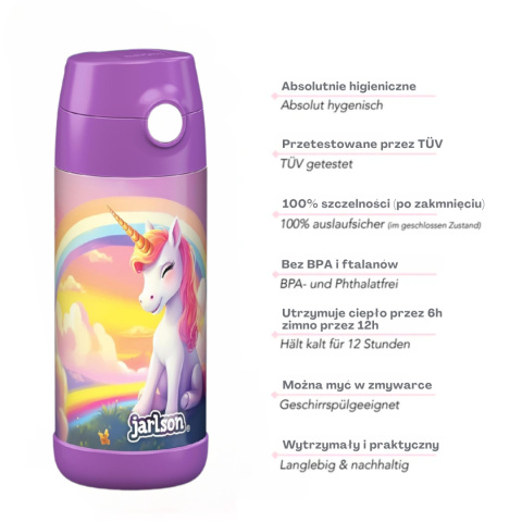 Bidon fioletowy Jednorożec JARLSON Unicorn CHARLI 350ml stal nierdzewna ustnik