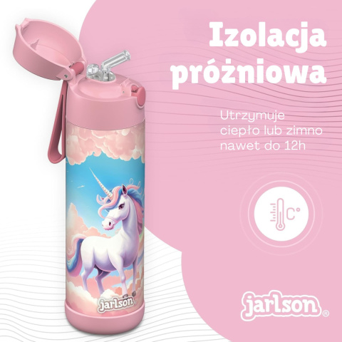 Bidon różowy jednorożec JARLSON Unicorn butelka CHARLI 500ml stal nierdzewna ustnik