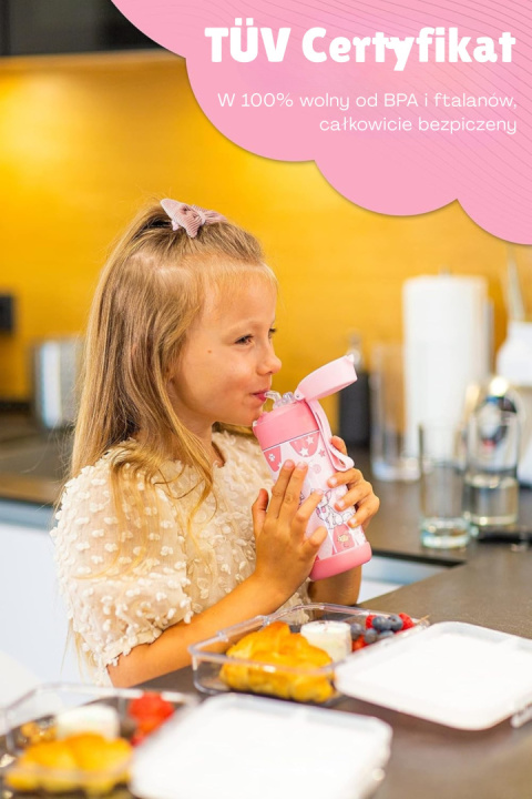 Bidon różowy jednorożec JARLSON Unicorn butelka CHARLI 500ml stal nierdzewna ustnik