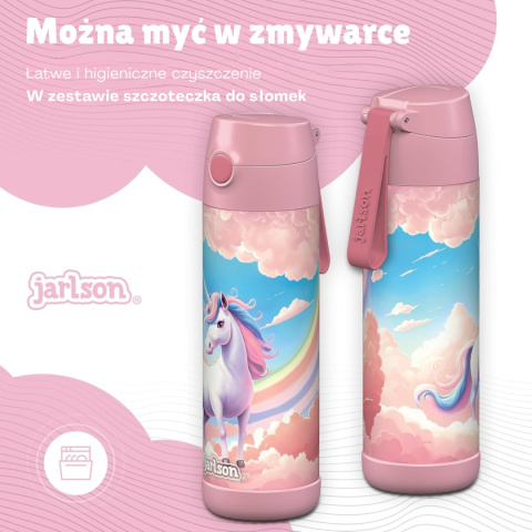 Bidon różowy jednorożec JARLSON Unicorn butelka CHARLI 500ml stal nierdzewna ustnik