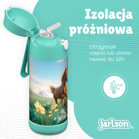 Bidon turkusowy miętowy Koń Charli Jarlson butelka termiczna 350ml ze stali nierdzewnej z ustnikiem i słomką