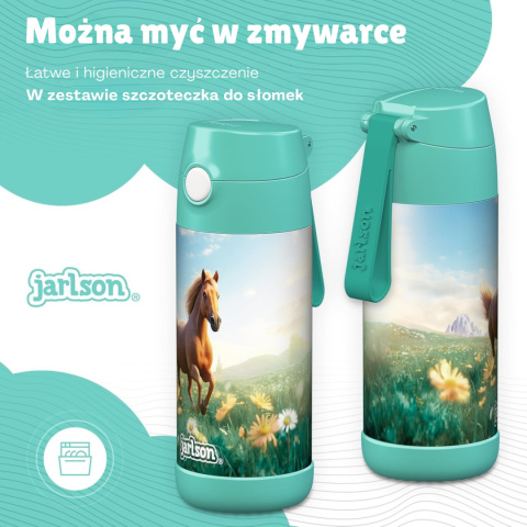 Bidon turkusowy miętowy Koń Charli Jarlson butelka termiczna 350ml ze stali nierdzewnej z ustnikiem i słomką