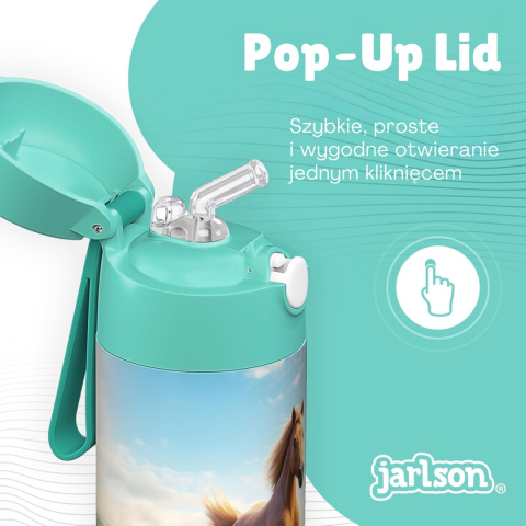 Bidon turkusowy miętowy Koń Charli Jarlson butelka termiczna 350ml ze stali nierdzewnej z ustnikiem i słomką