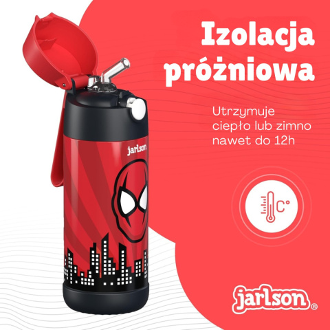 Bidon Spiderman Charli Jarlson butelka termiczna 350ml ze stali nierdzewnej z ustnikiem i słomką Superhero red