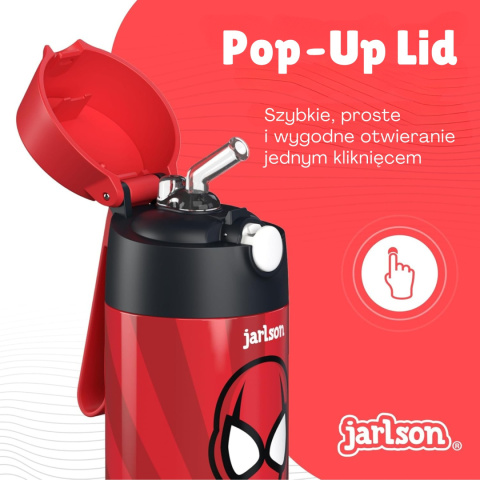 Bidon Spiderman Charli Jarlson butelka termiczna 350ml ze stali nierdzewnej z ustnikiem i słomką Superhero red