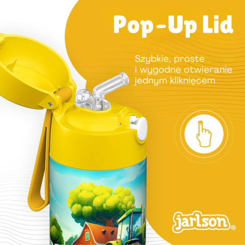 Bidon żółty Traktor Charli Jarlson butelka termiczna 350ml ze stali nierdzewnej z ustnikiem i słomką Bidon żółty Traktor Charli Jarlson butelka termiczna 350ml ze stali nierdzewnej z ustnikiem i słomką
