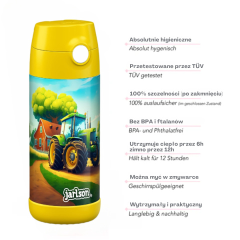 Bidon żółty Traktor Charli Jarlson butelka termiczna 350ml ze stali nierdzewnej z ustnikiem i słomką Bidon żółty Traktor Charli Jarlson butelka termiczna 350ml ze stali nierdzewnej z ustnikiem i słomką