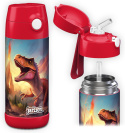 Bidon czerwony Dinozaur JARLSON butelka CHARLI 350ml stal nierdzewna