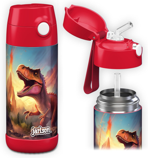 Bidon czerwony Dinozaur JARLSON butelka CHARLI 350ml stal nierdzewna