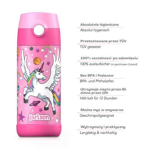 Bidon różowy Jednorożec II JARLSON butelka CHARLI 350ml stal nierdzewna
