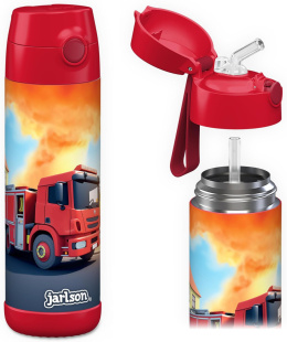 Bidon czerwony Strażak Fireman Jarlson Charli butelka termiczna 500ml ze słomką