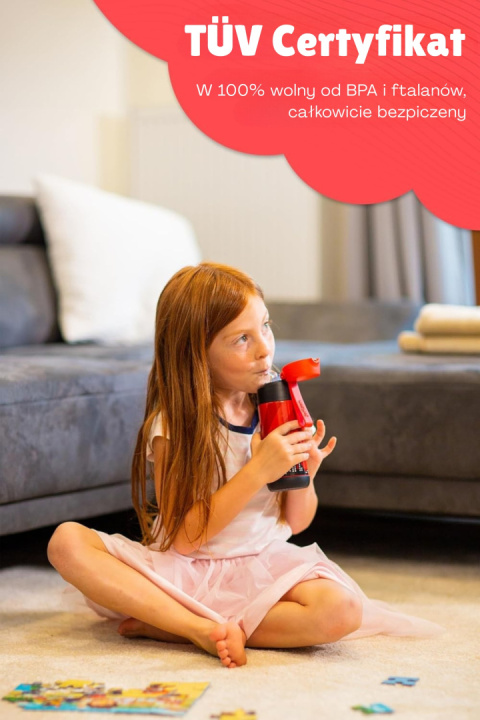 Bidon czerwony Strażak Fireman Jarlson Charli butelka termiczna 500ml ze słomką