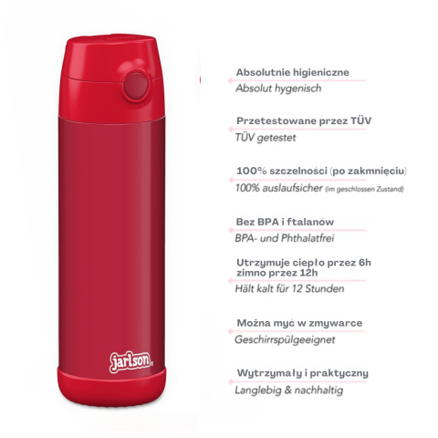 Bidon czerwony Red Jarlson Charli butelka termiczna 500ml ze słomką