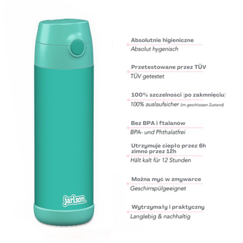 Bidon turkusowy TurkusJarlson Charli butelka termiczna 500ml ze słomką
