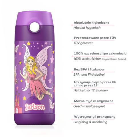 Bidon fioletowy Wróżka JARLSON butelka CHARLI 350ml stal nierdzewna
