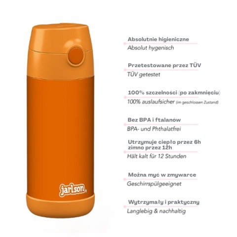 Bidon pomarańczony orange JARLSON butelka CHARLI 350ml stal nierdzewna