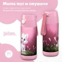Bidon różowy Kot II Charli Jarlson butelka termiczna 350ml ze stali nierdzewnej z ustnikiem i słomką