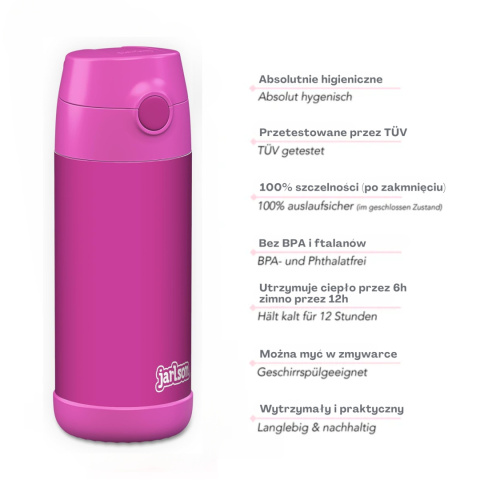 Bidon róźowy Magenta JARLSON butelka CHARLI 350ml stal nierdzewna