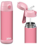 Bidon różowy Pink Charli Jarlson butelka termiczna 500ml ze stali nierdzewnej z ustnikiem i słomką Pink
