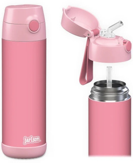Bidon różowy Pink Charli Jarlson butelka termiczna 500ml ze stali nierdzewnej z ustnikiem i słomką Pink