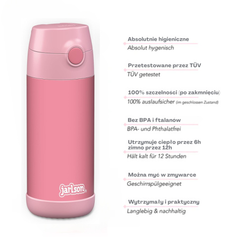 Bidon różowy Pink pudrowy róż JARLSON butelka CHARLI 350ml stal nierdzewna