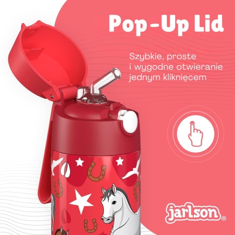 Bidon czerwony Koń Charli Jarlson butelka termiczna 350ml ze stali nierdzewnej z ustnikiem i słomką