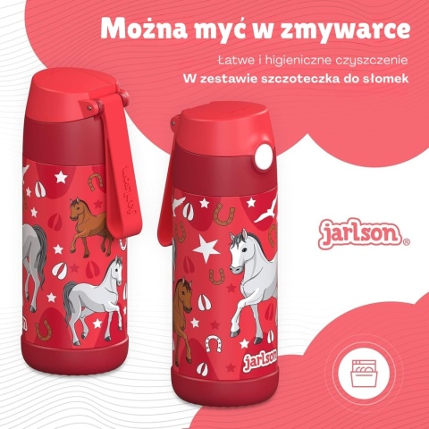 Bidon czerwony Koń Charli Jarlson butelka termiczna 350ml ze stali nierdzewnej z ustnikiem i słomką