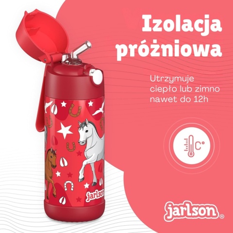 Bidon czerwony Koń Charli Jarlson butelka termiczna 350ml ze stali nierdzewnej z ustnikiem i słomką